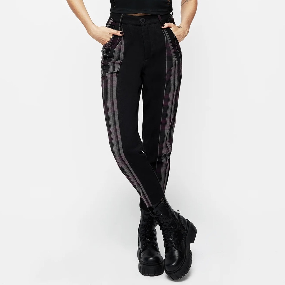 Disturbia Pants - Gambit Spliced Check Tapered Trousers - Picture 5 of 7